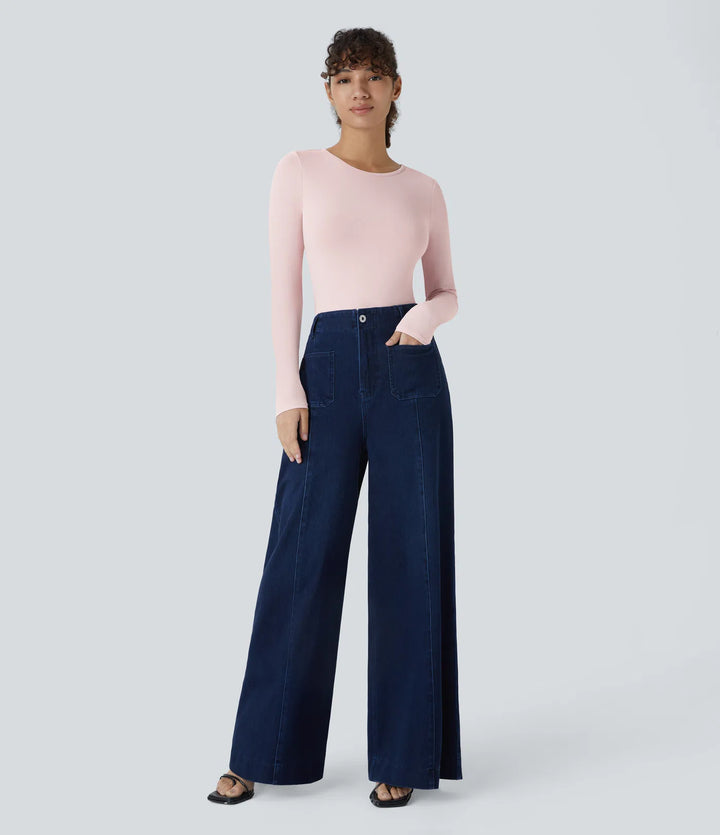 Round Neck Long Sleeve Button Casual Bodysuit