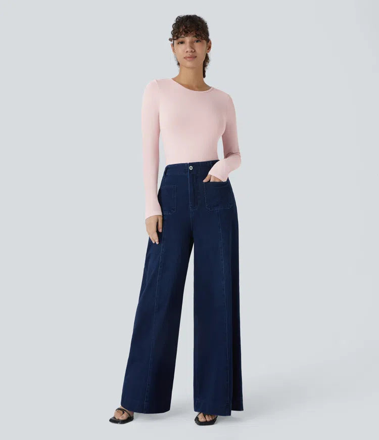 Round Neck Long Sleeve Button Casual Bodysuit