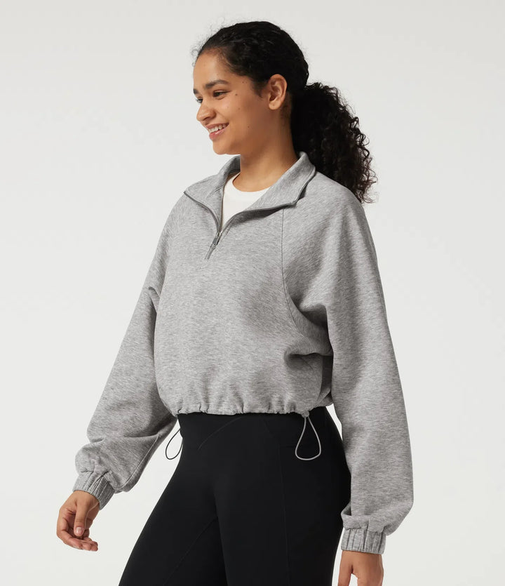 Mock Neck Long Sleeve Drawstring Casual Sweatshirt