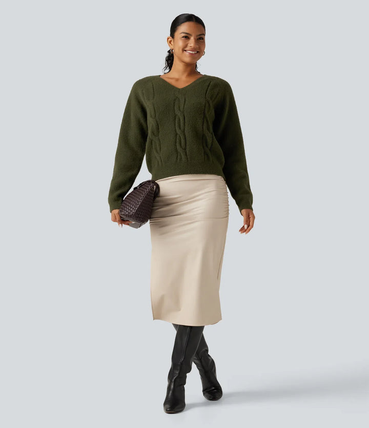 V Neck Raglan Long Sleeve Work Jumper