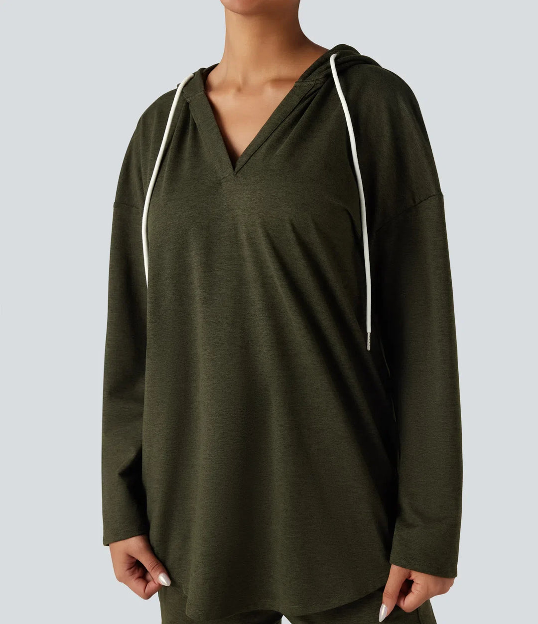 Hooded Curved Hem Oversized Quick Dry Casual Heathered Sweatshirt-UPF40+