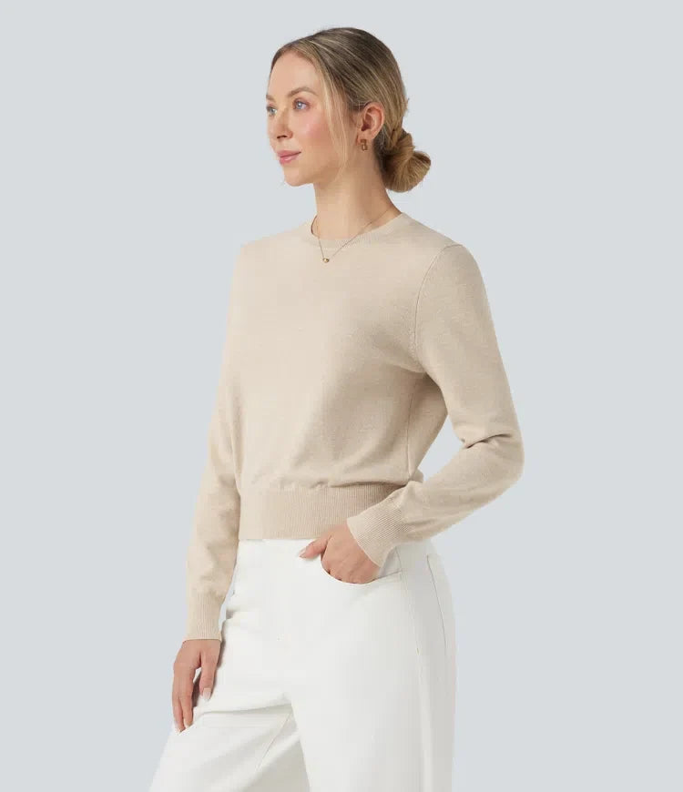Round Neck Long Sleeve Wool-Blend Work Jumper