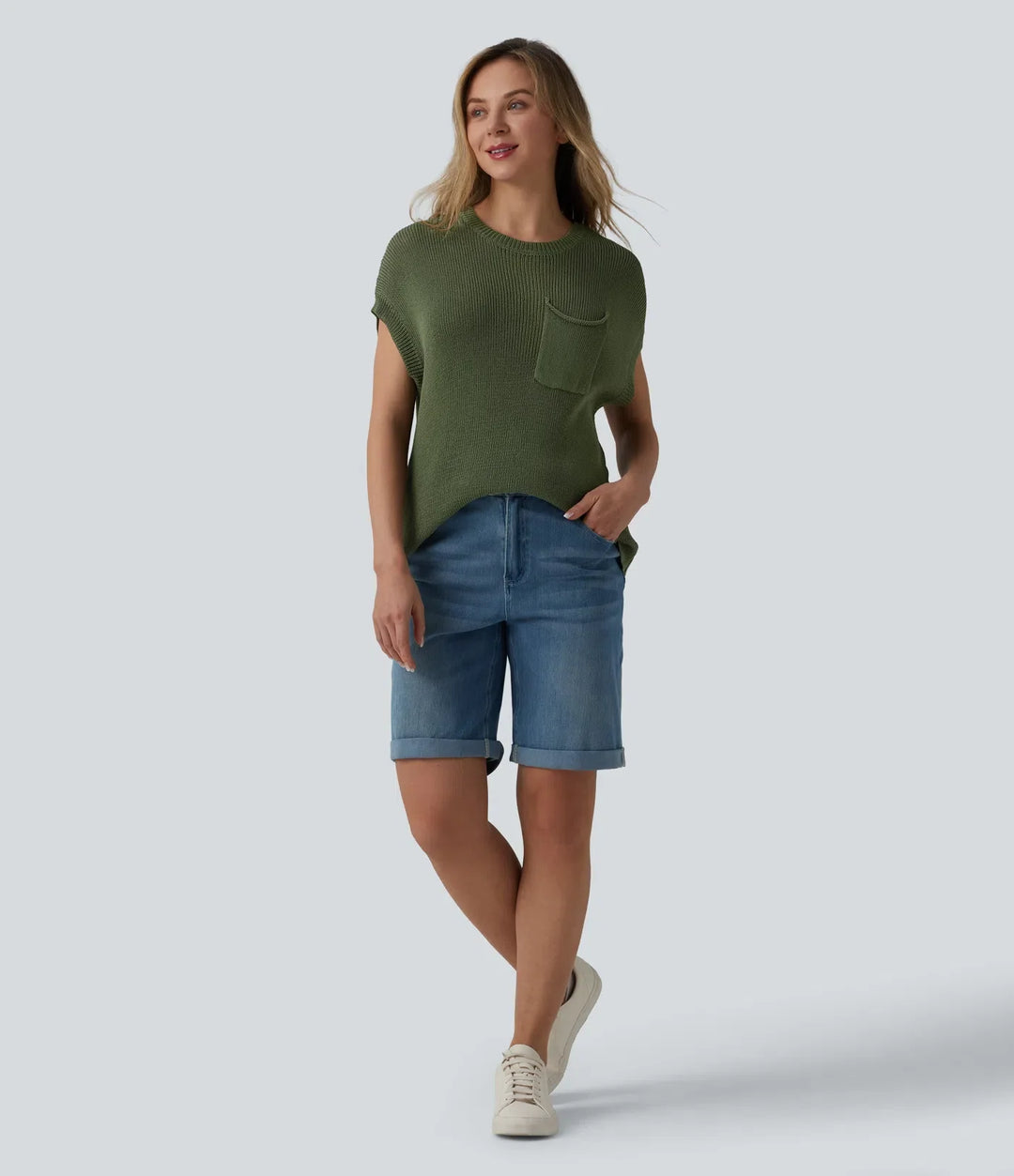 Round Neck Batwing Sleeve Casual Jumper with Pocket