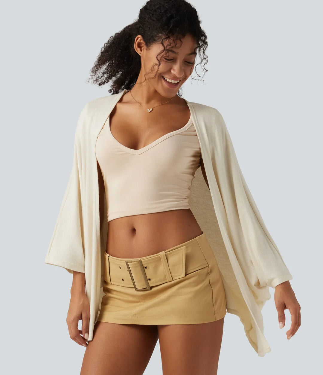 Open Front Batwing 3/4 Sleeve Casual Cardigan