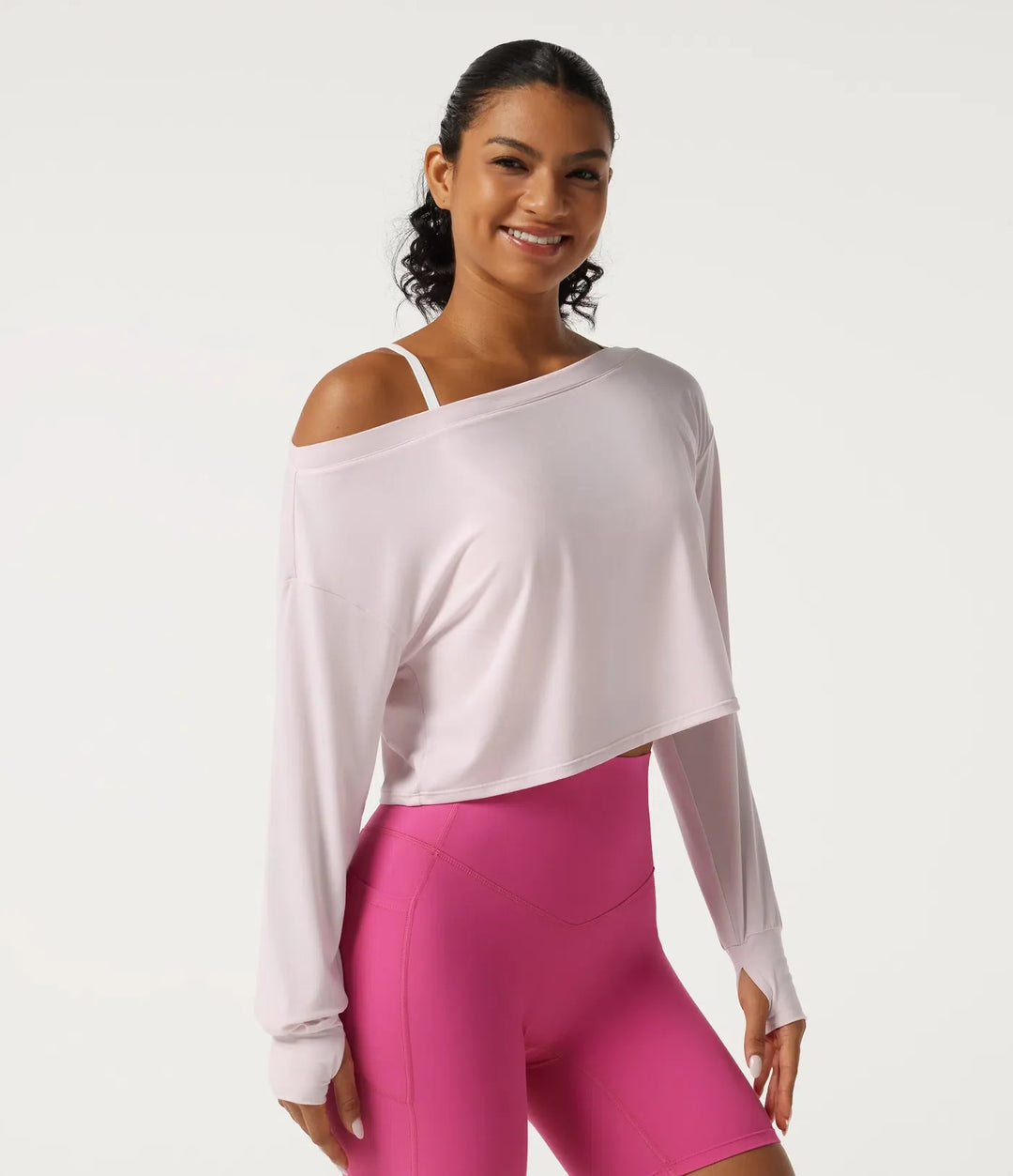 One Shoulder Long Sleeve Thumb Hole Quick Dry Yoga Sports Top