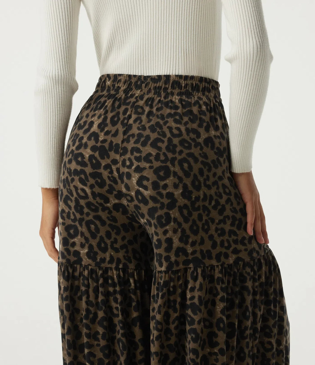 High Waisted Leopard Print Baggy Casual Trousers with Pockets