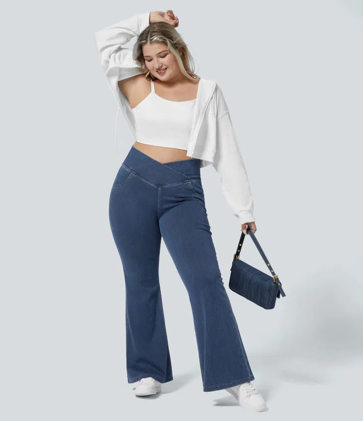 Halara Flex High Waisted Crossover Pocket Washed Casual Plus Size Jeans