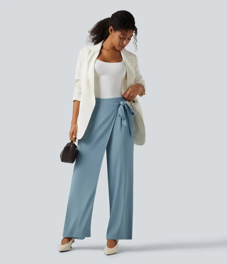 Halara Flex High Waisted Tie Side Wide Leg Work Trousers