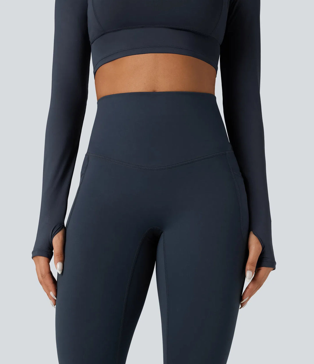 Halara Ultrasculpt Heat High Waisted Tummy Control Crossover Back Fleece Running Leggings with Pockets