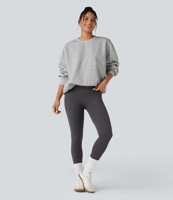 Round Neck Long Sleeve Relaxed Casual Sweatshirt with Pockets