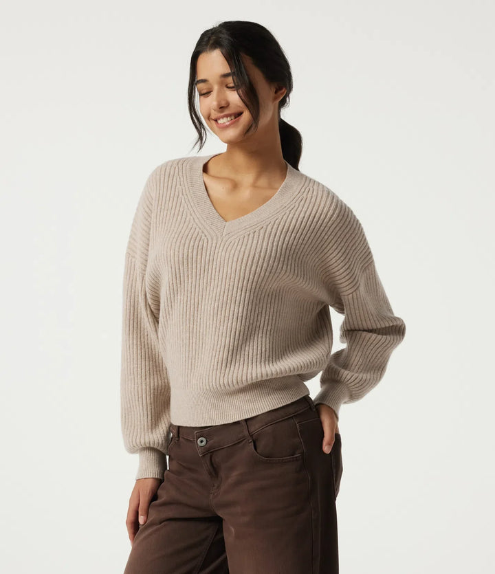 V Neck Dropped Shoulder Long Sleeve Casual Jumper