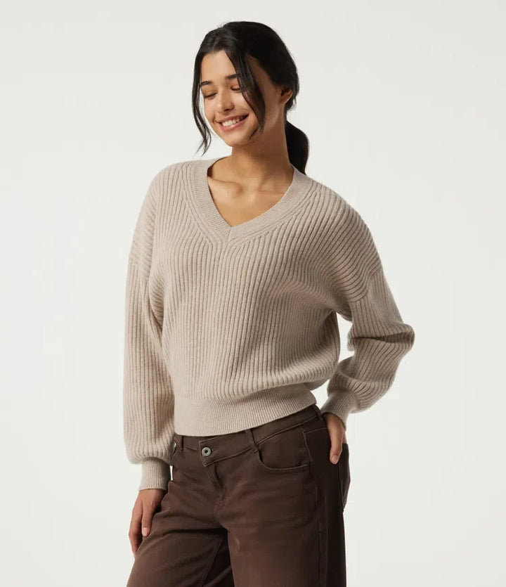V Neck Dropped Shoulder Long Sleeve Casual Jumper