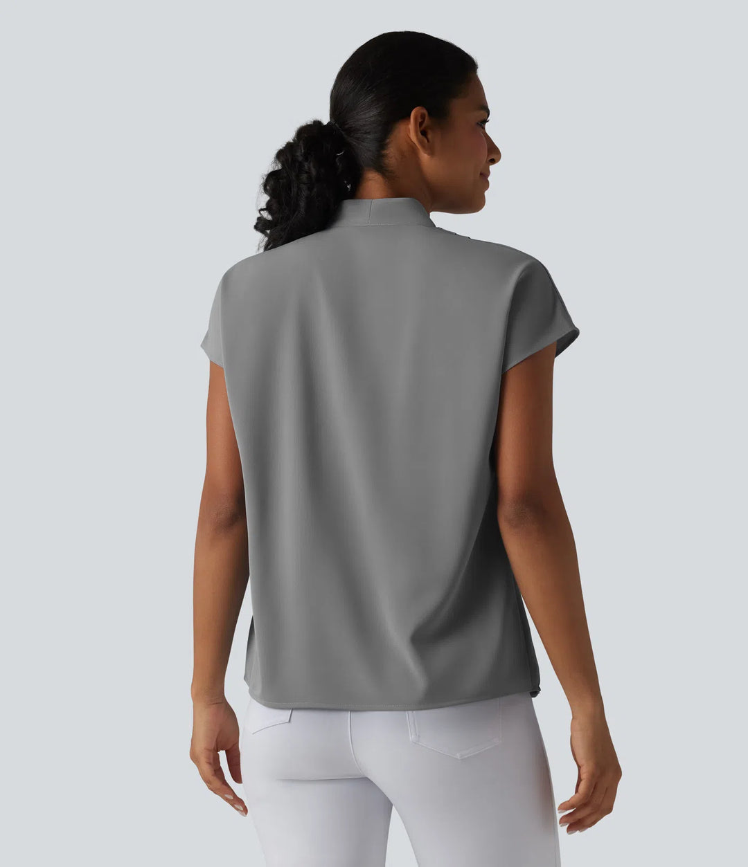Wrinkle Recovery V-neck Batwing Sleeve Loose Fit Work Blouse
