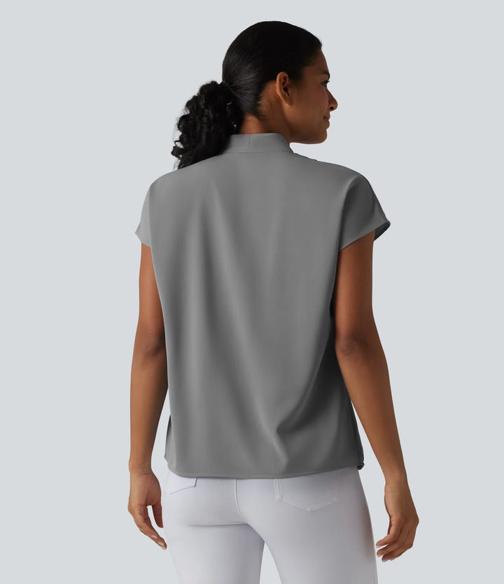 Wrinkle Recovery V-neck Batwing Sleeve Loose Fit Work Blouse