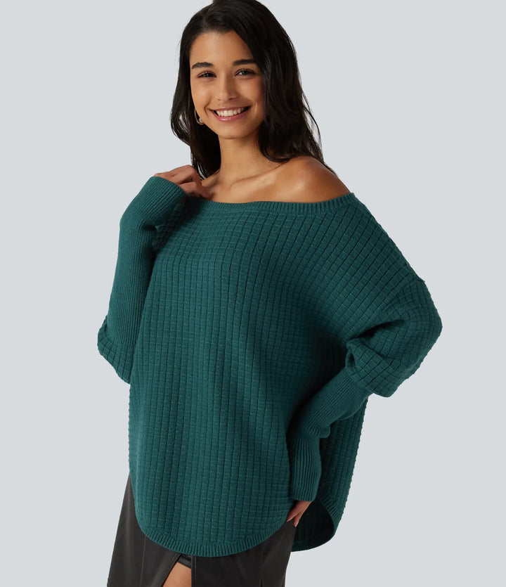 Off Shoulder Batwing Long Sleeve Work Jumper
