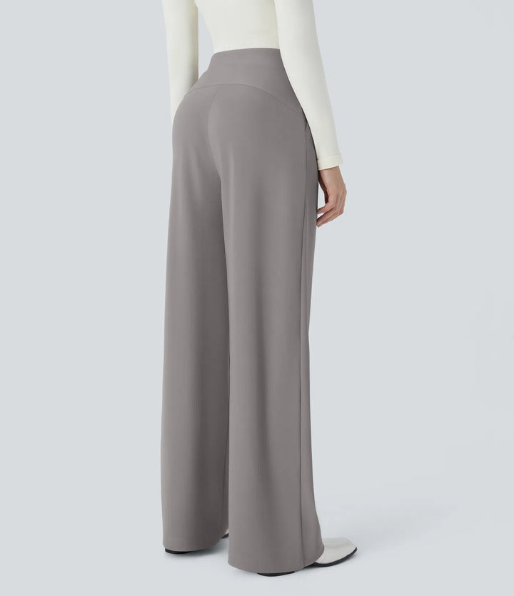 Halara Flex High Waisted Body Sculpt Waist-Slimming Pocket Wide Leg Micro Waffle Work Trousers