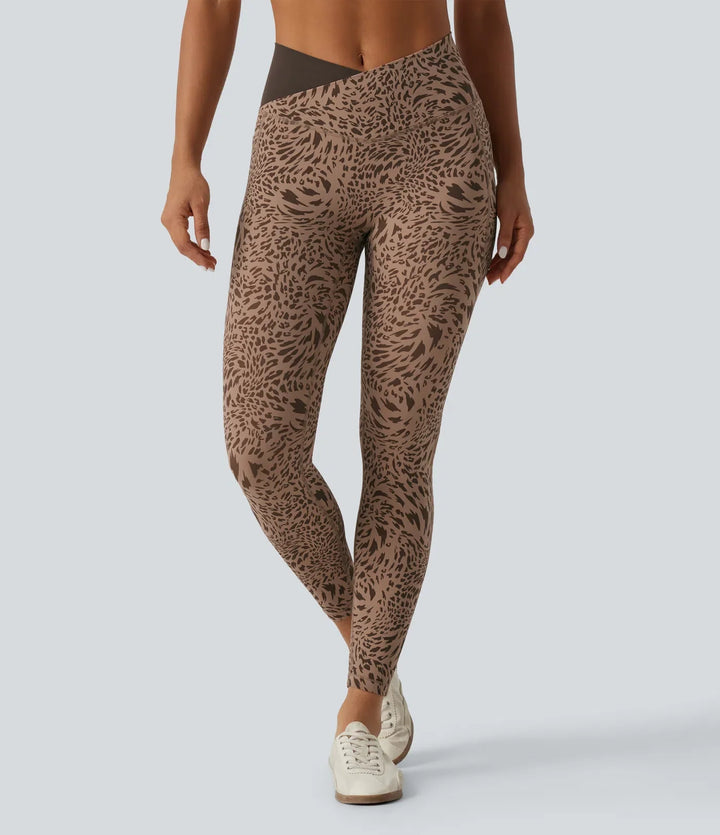 Halara UltraSculpt Leopard Print High Waisted Crossover Skinny Yoga Leggings with Pockets