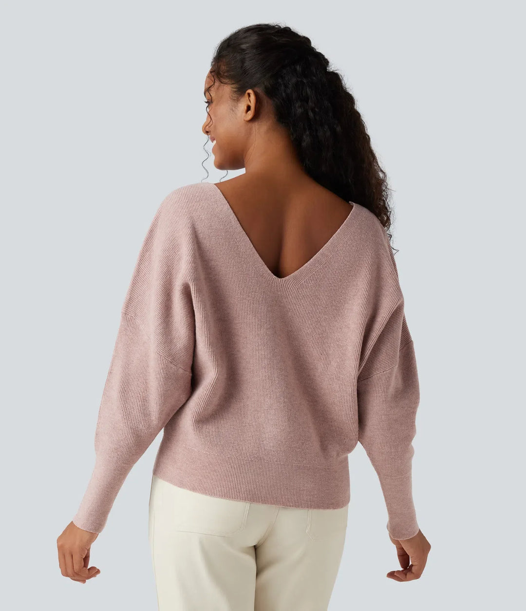 V Neck Long Sleeve Casual Jumper-Front and Back Wearable