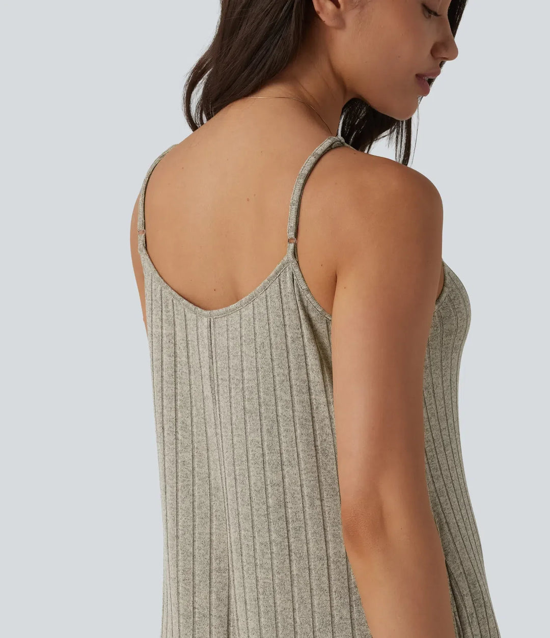 Ribbed Knit V Neck Casual Slip Jumpsuit with Pockets