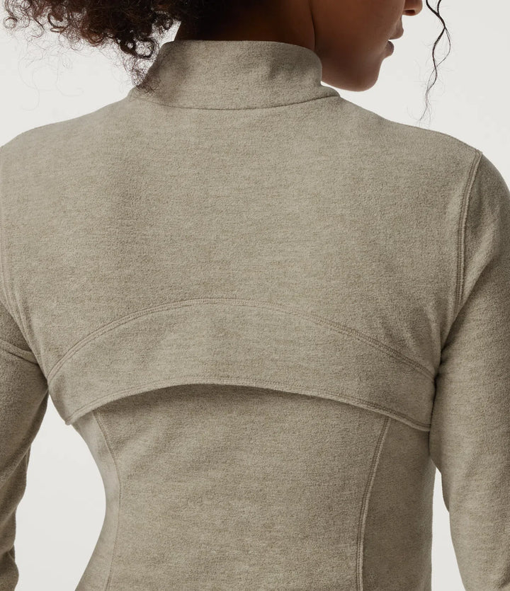 Stand Collar Long Sleeve Fleece Workout Jacket with Pockets and Thumb Holes