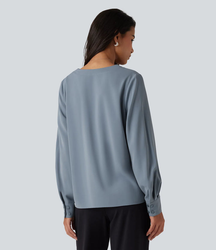 Wrinkle Recovery V Neck Long Sleeve Work Blouse