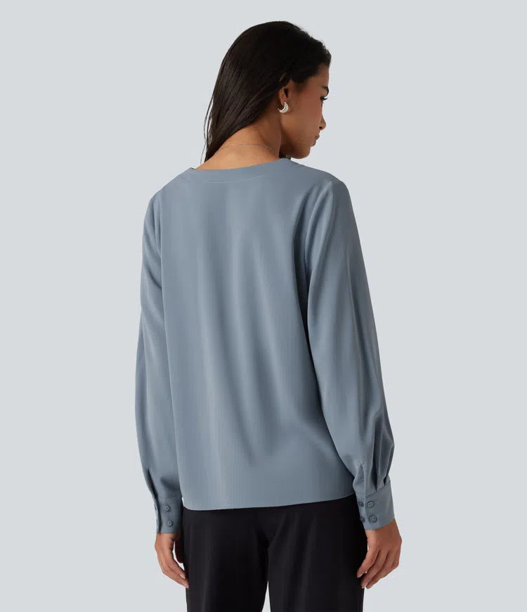 Wrinkle Recovery V Neck Long Sleeve Work Blouse