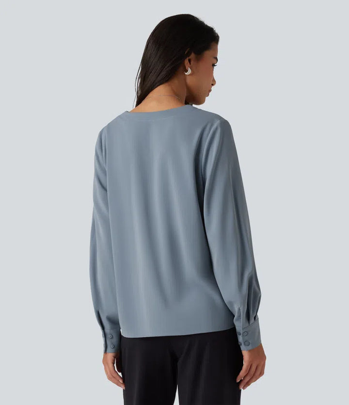 Wrinkle Recovery V Neck Long Sleeve Work Blouse