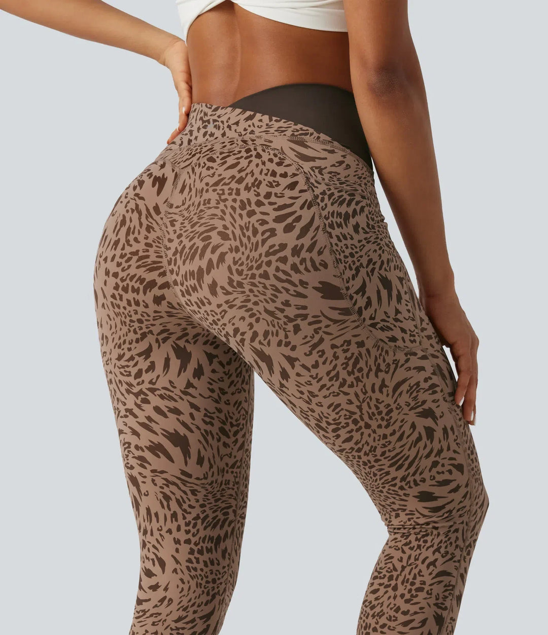 Halara UltraSculpt Leopard Print High Waisted Crossover Skinny Yoga Leggings with Pockets