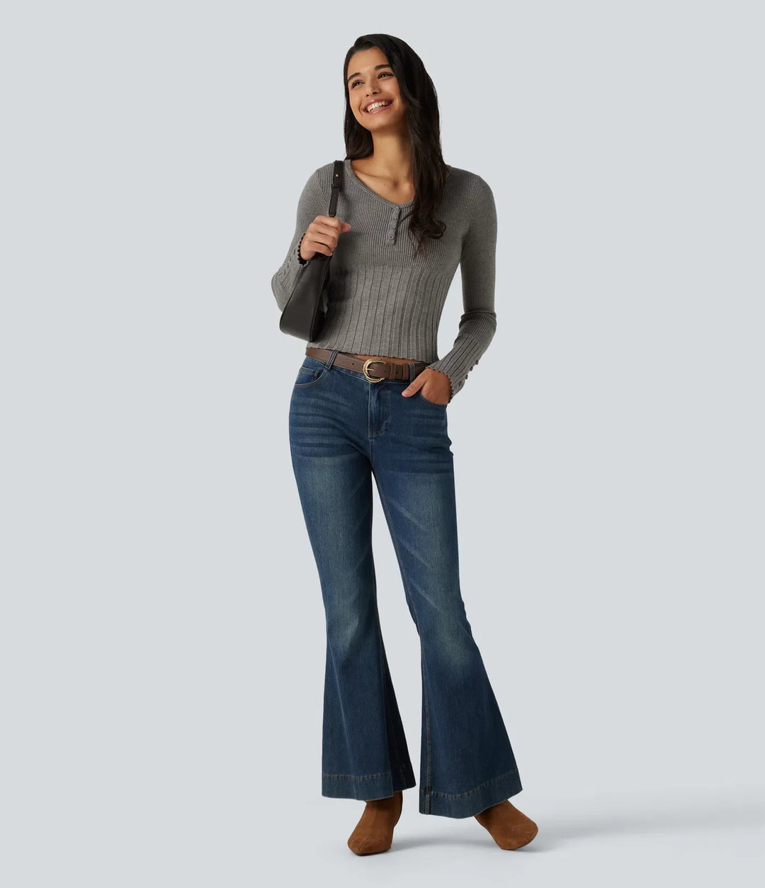 V Neck Long Sleeve Casual Jumper