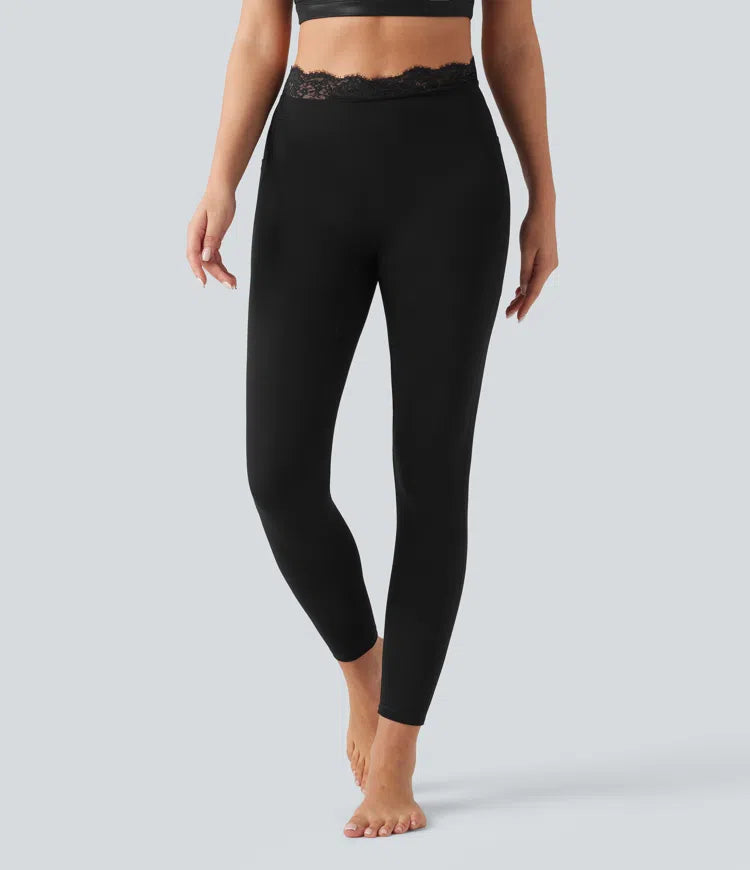 Halara UltraSculpt V-Shaped High Waisted Contrast Lace Yoga Leggings with Pockets