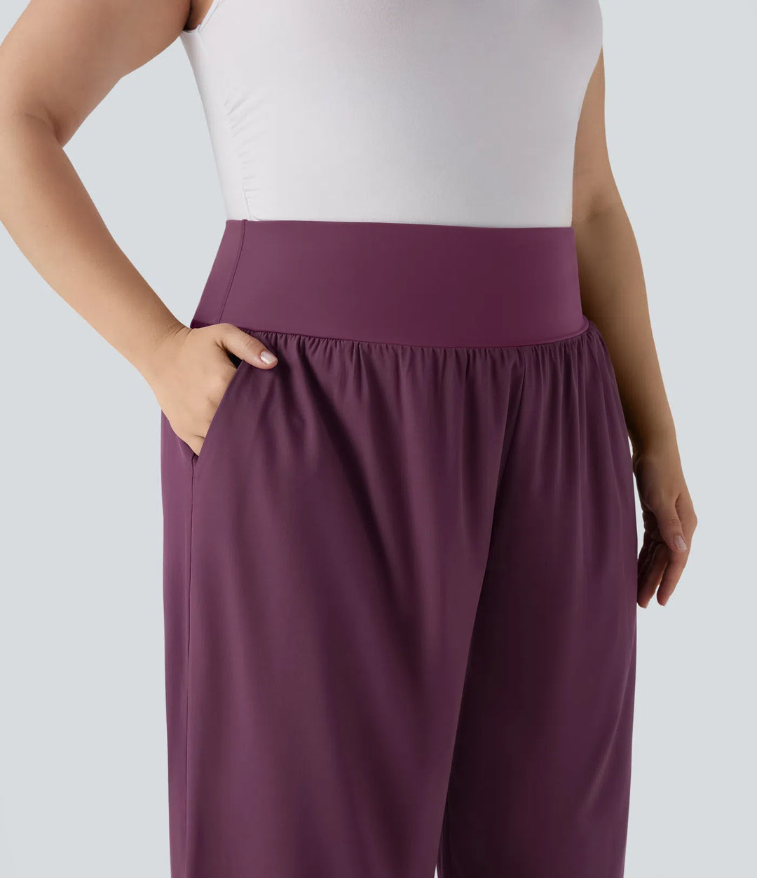 Plus Size Breezeful High Waisted Tummy Control Hem Quick Dry Trousers with Pockets