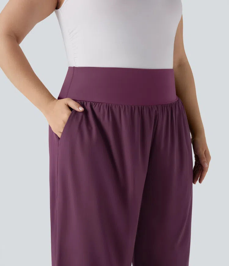 Plus Size Breezeful High Waisted Tummy Control Hem Quick Dry Trousers with Pockets