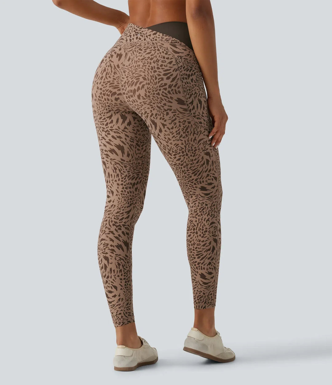 Halara UltraSculpt Leopard Print High Waisted Crossover Skinny Yoga Leggings with Pockets