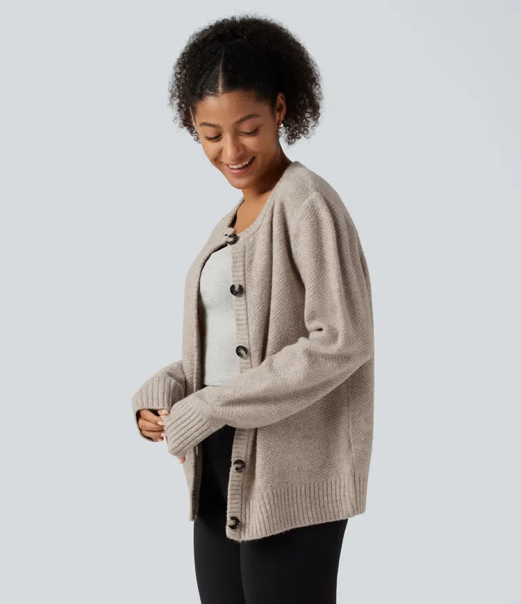 Round Neck Long Sleeve Button Fly Work Jumper