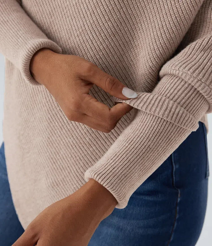 Turtleneck Batwing Sleeve Asymmetric Hem Casual Jumper