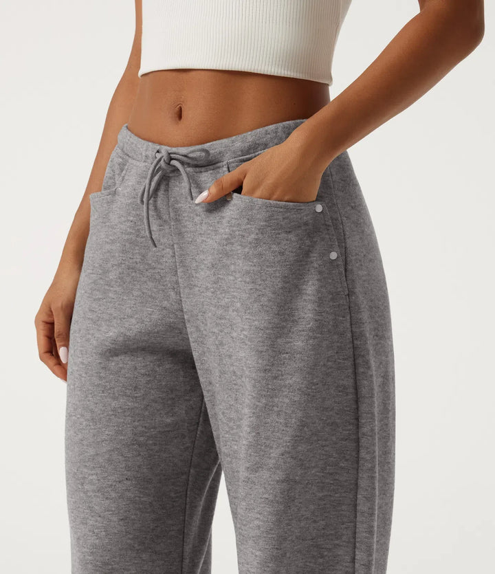 Mid Rise Drawstring Barrel Leg Casual SweatTrousers with Pockets