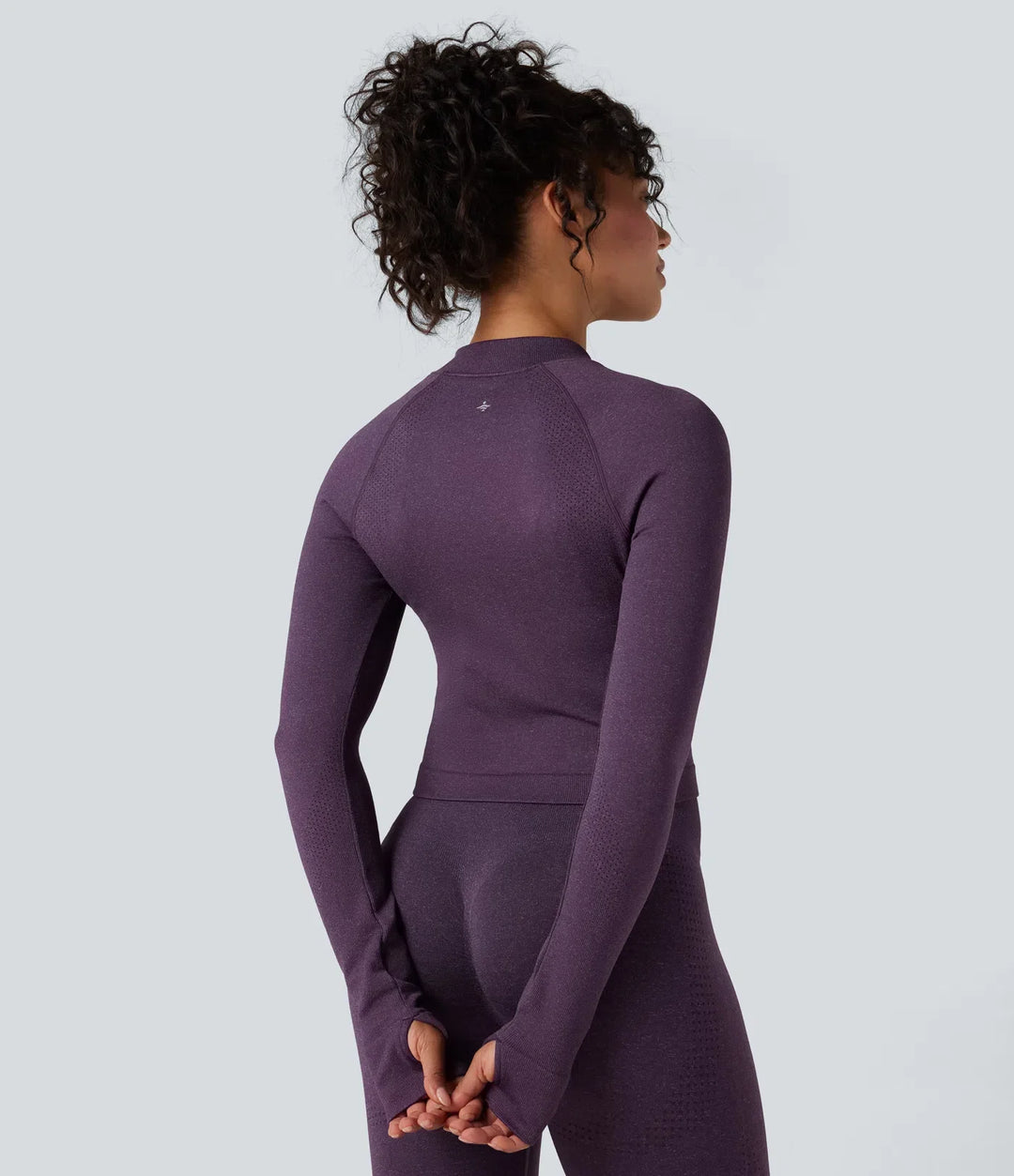 Seamless Flow Stand Collar Long Sleeve Thumb Holes Slim Cropped Yoga Jacket