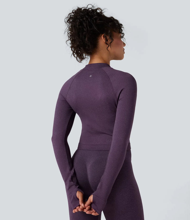 Seamless Flow Stand Collar Long Sleeve Thumb Holes Slim Cropped Yoga Jacket