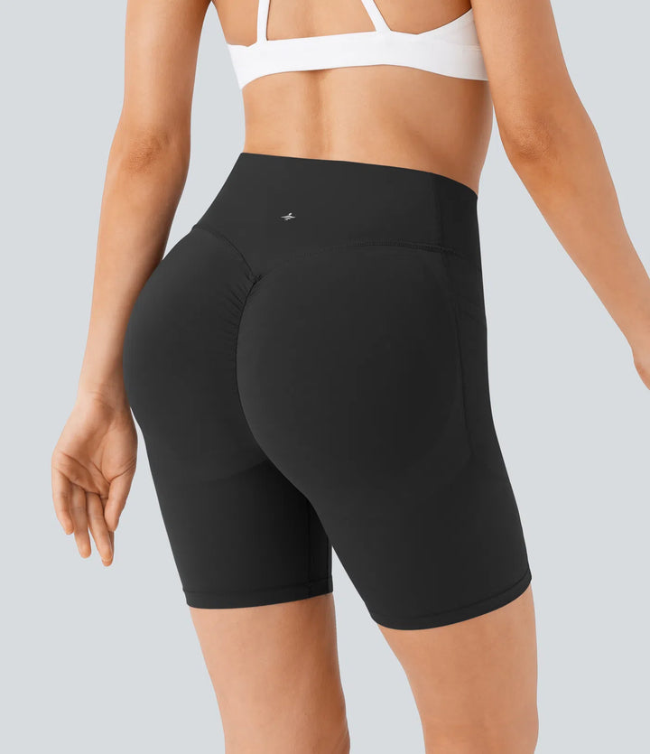 Halara UltraSculpt High Waisted Scrunch Butt Lifting Tummy Control Side Pocket Shaping Workout Biker Shorts 7&