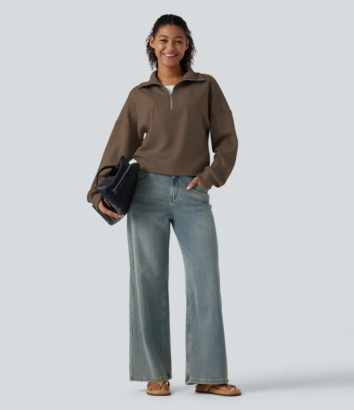 Mock Neck Half Zip Long Sleeve Work Sweatshirt
