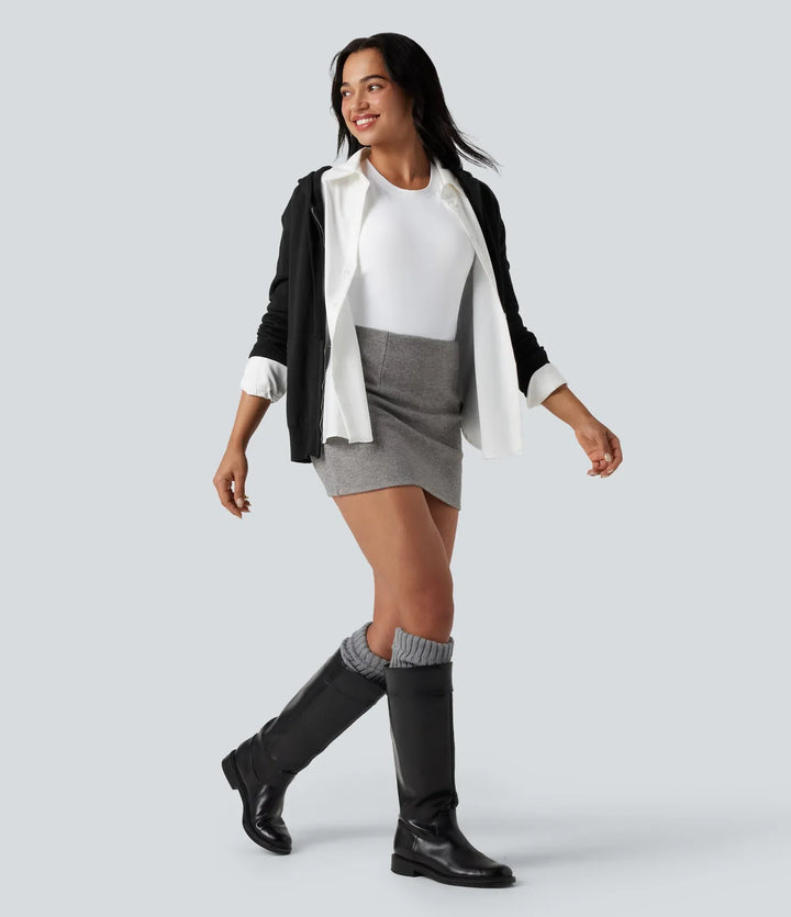Hooded Drawstring Long Sleeve Zipper Casual Cardigan with Pockets