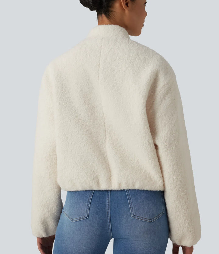 Zip Fly Casual Sherpa Jacket with Pockets