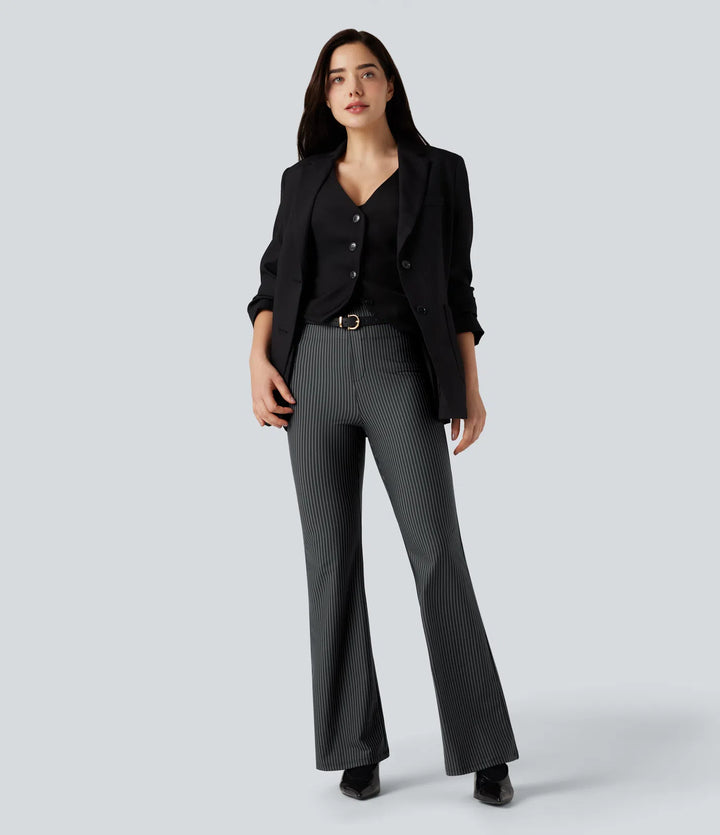 Halara Flex High Waisted Striped Work Flared Trousers with Pockets