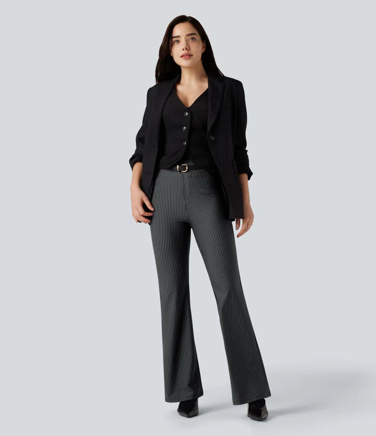 Halara Flex High Waisted Striped Work Flared Trousers with Pockets