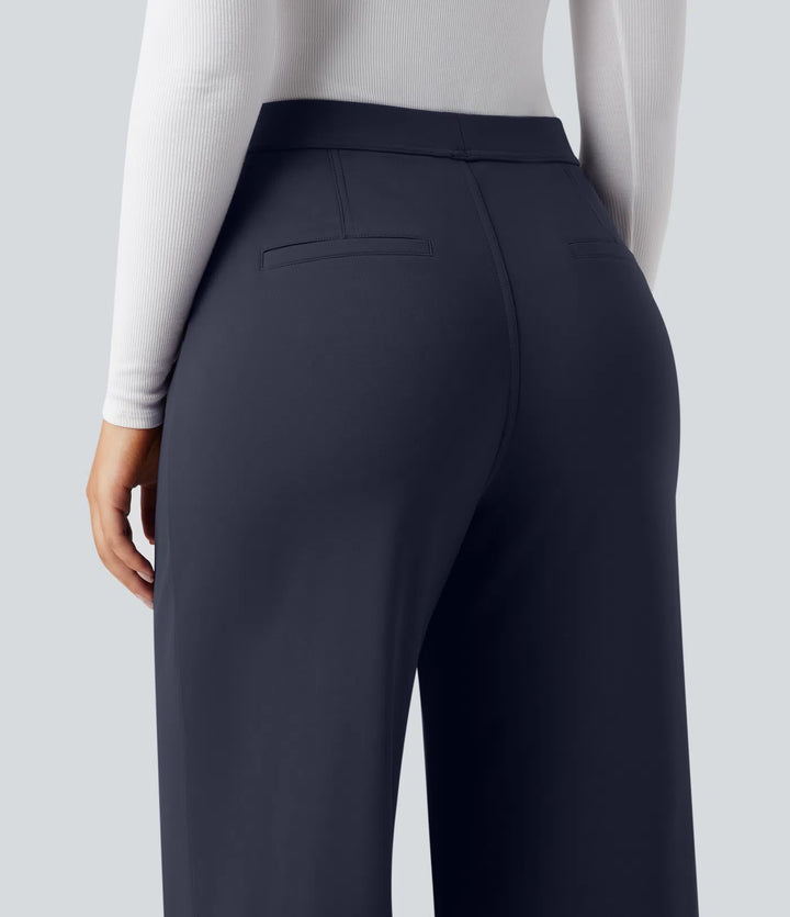 SoftlyZero Plush Thermal High Waisted Straight Leg Work Trousers with Pockets