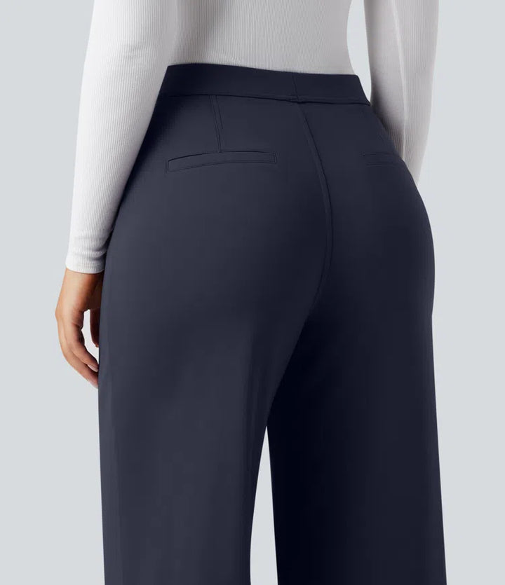 SoftlyZero Plush Thermal High Waisted Straight Leg Work Trousers with Pockets