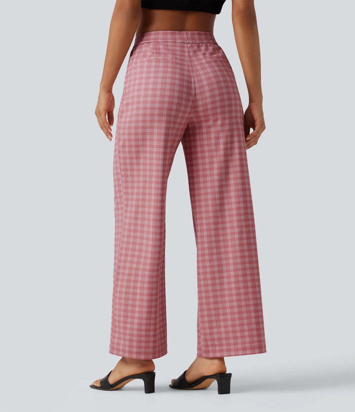 Halara Flex High Waisted Straight Leg Plaid Work Trousers with Pockets