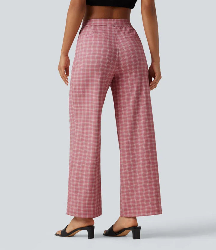 Halara Flex High Waisted Straight Leg Plaid Work Trousers with Pockets