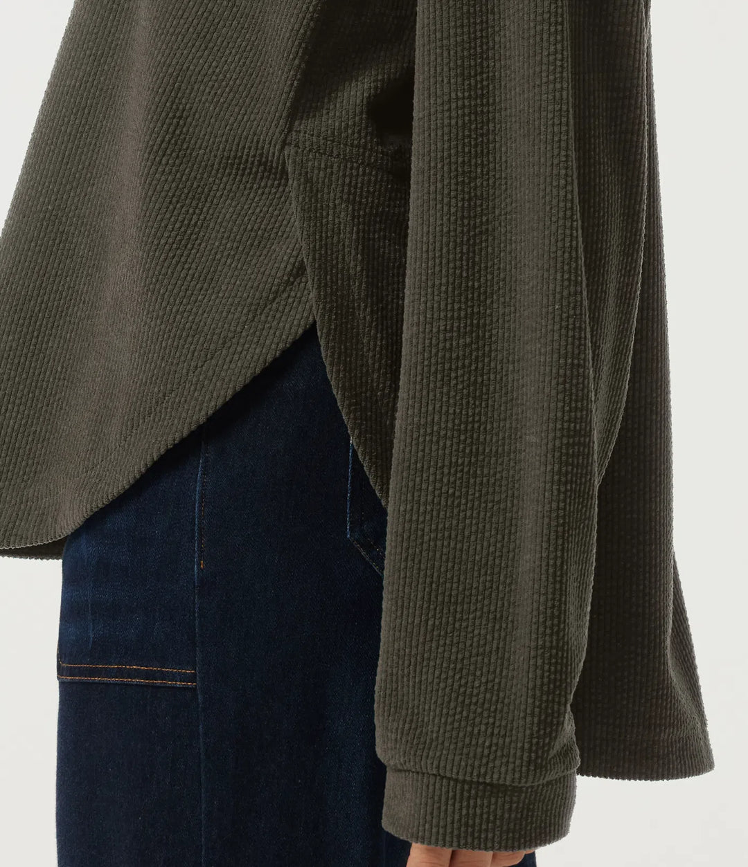 Round Neck Long Sleeve Curved Hem Corduroy Casual Sweatshirt