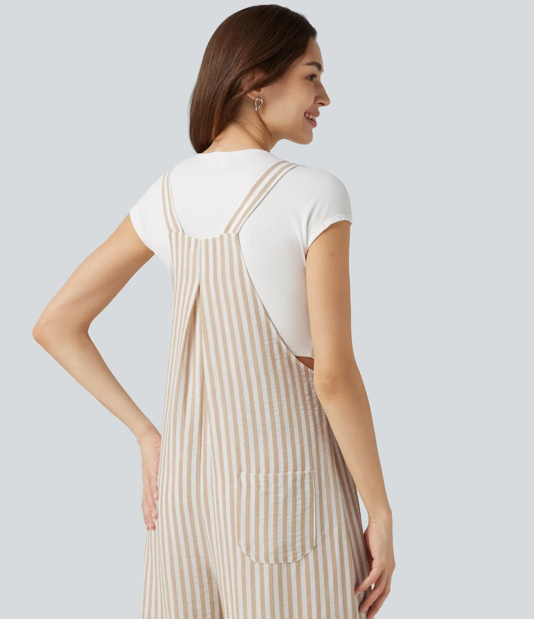 Stripe Casual Linen-Feel Overalls with Pockets